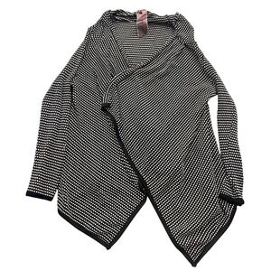 Moon Collection Cardigan Womens Small Black White Textured Open Front Waterfall